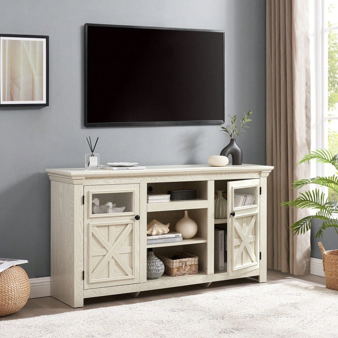 Farmhouse Style 2 Door TV Stand With Barn Design Modern Media Console White 60 Inch Wide Entertainment Center Image 5