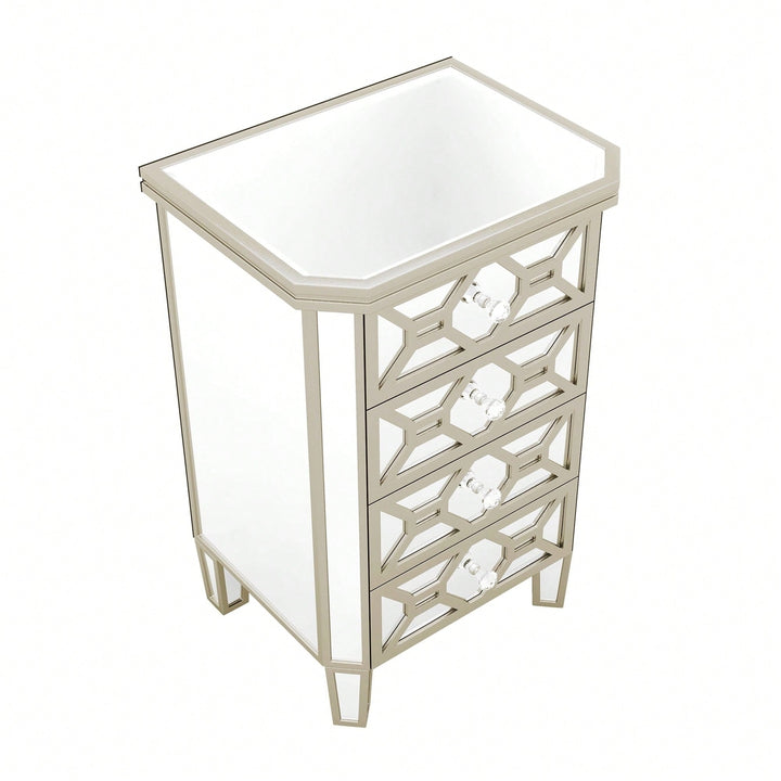 Elegant Mirrored 4-Drawer Storage Cabinet With Gold Accents For Living Room Hallway Entryway Image 2