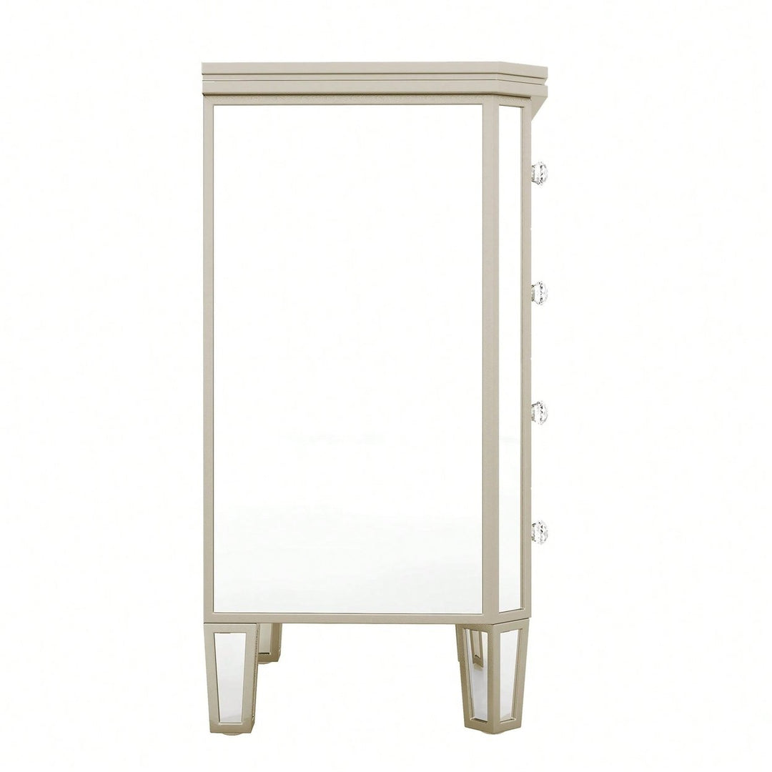 Elegant Mirrored 4-Drawer Storage Cabinet With Gold Accents For Living Room Hallway Entryway Image 5