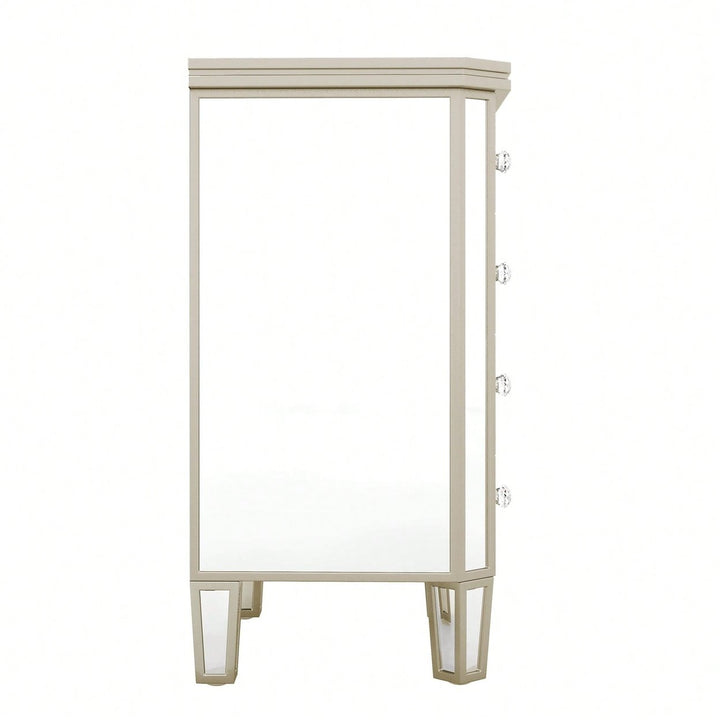 Elegant Mirrored 4-Drawer Storage Cabinet With Gold Accents For Living Room Hallway Entryway Image 5