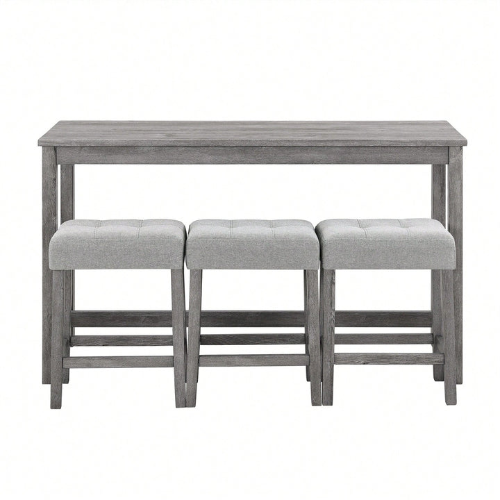 Industrial 4 Piece Bar Table Set With Power Outlet For Dining Room Living Room Game Image 1