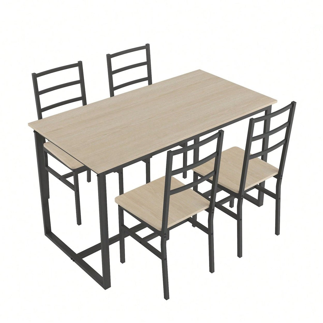 Industrial Style Five-Piece Dining Set With Backrest Sturdy Table And Chairs Image 1