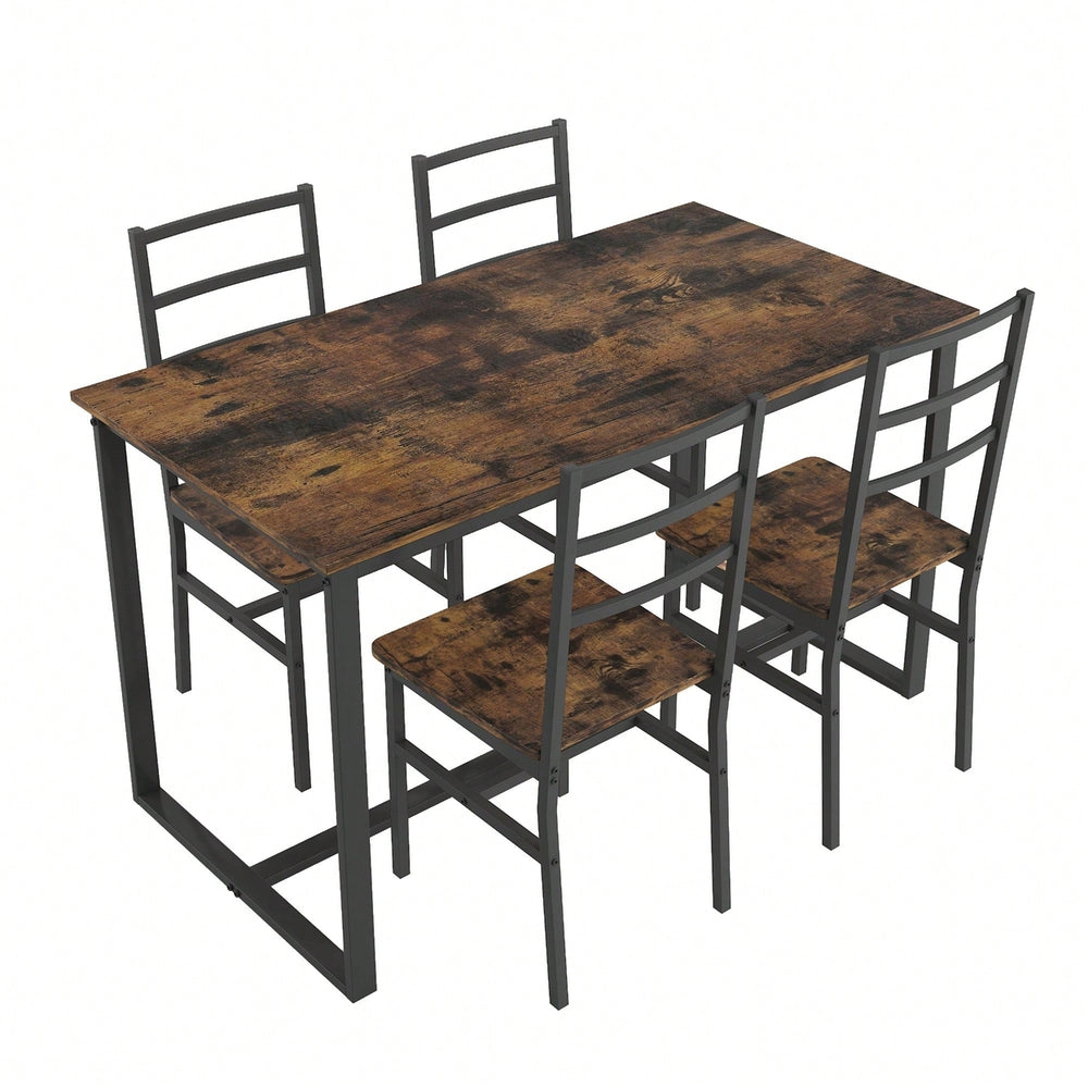 Industrial Style Five-Piece Dining Set With Backrest Sturdy Table And Chairs Image 2