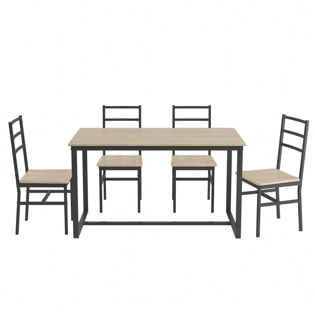 Industrial Style Five-Piece Dining Set With Backrest Sturdy Table And Chairs Image 3