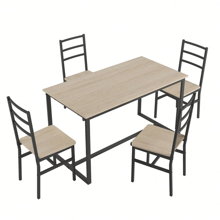 Industrial Style Five-Piece Dining Set With Backrest Sturdy Table And Chairs Image 4