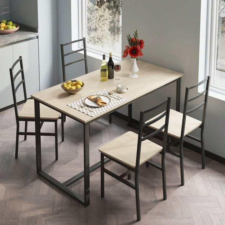 Industrial Style Five-Piece Dining Set With Backrest Sturdy Table And Chairs Image 7