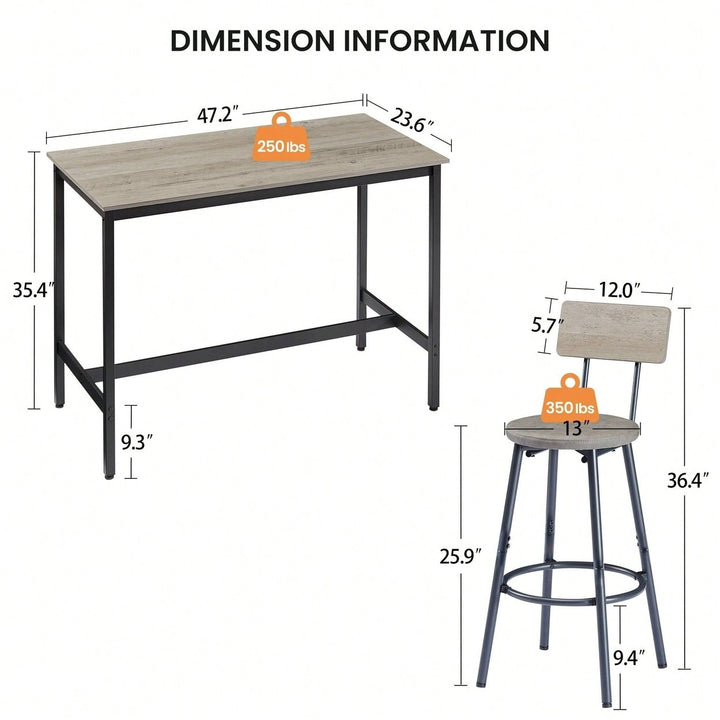 Industrial Style 7 Piece Pub High Dining Set With Rustic Grey Table And 6 PU Leather Bar Chairs For Kitchen And Living Image 6