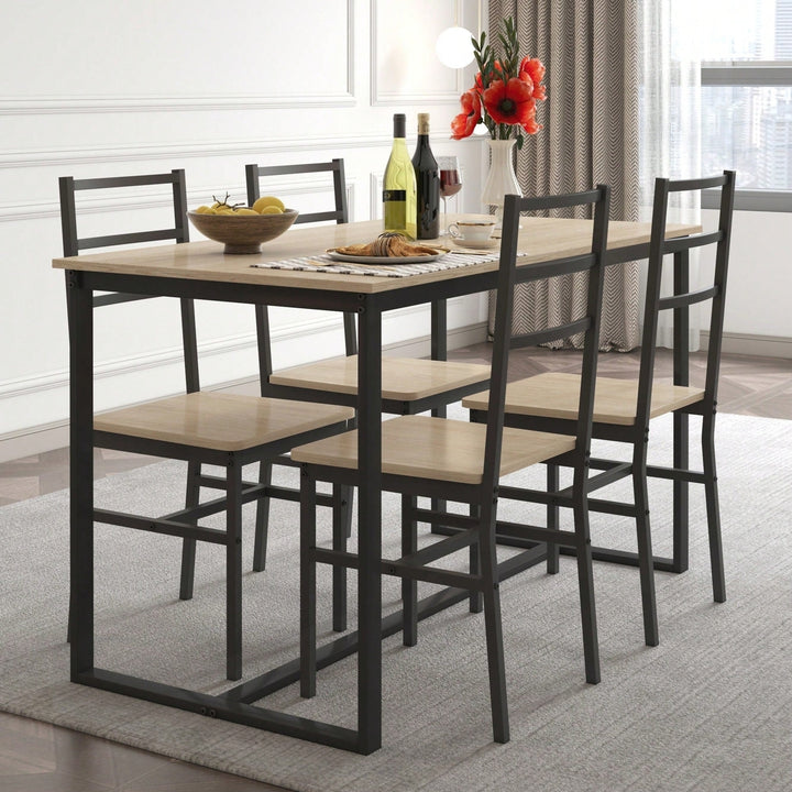 Industrial Style Five-Piece Dining Set With Backrest Sturdy Table And Chairs Image 8