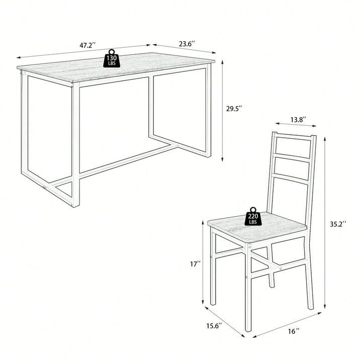 Industrial Style Five-Piece Dining Set With Backrest Sturdy Table And Chairs Image 9