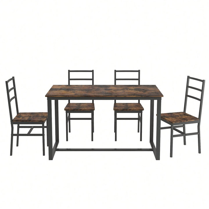 Industrial Style Five-Piece Dining Set With Backrest Sturdy Table And Chairs Image 11