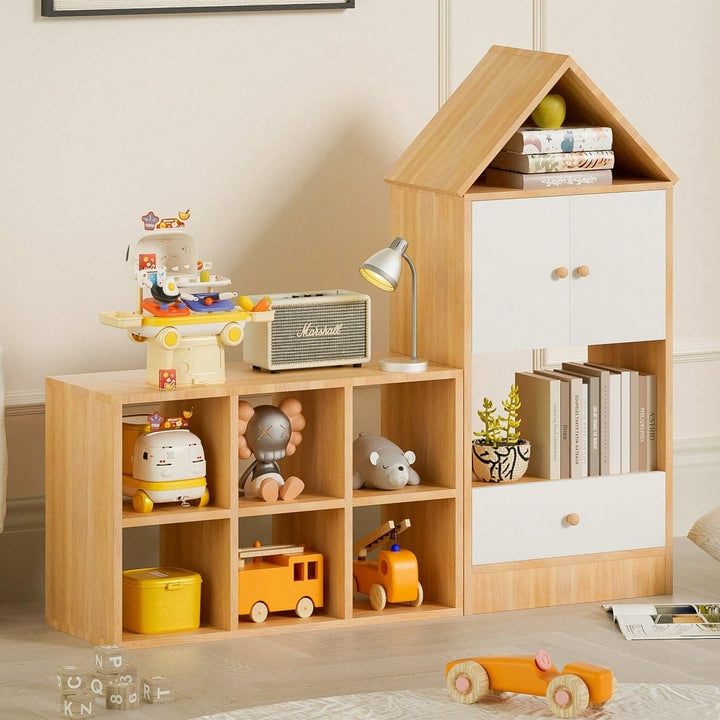 House-Shaped Kids Bookshelf And Organizer With Adjustable Design For Playroom Or Bedroom Easy Assembly And Safe For Image 3