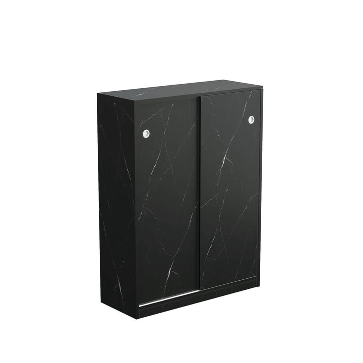 Marble Black Sliding Door Shoe Cabinet With 6 Layers For Up To 30 Pairs Of Shoes Image 5