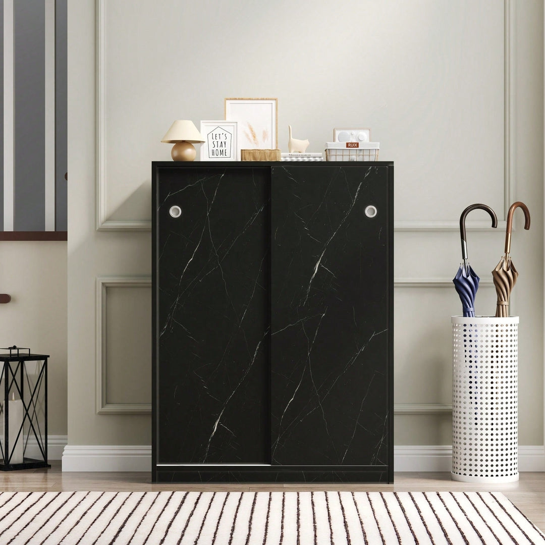 Marble Black Sliding Door Shoe Cabinet With 6 Layers For Up To 30 Pairs Of Shoes Image 6