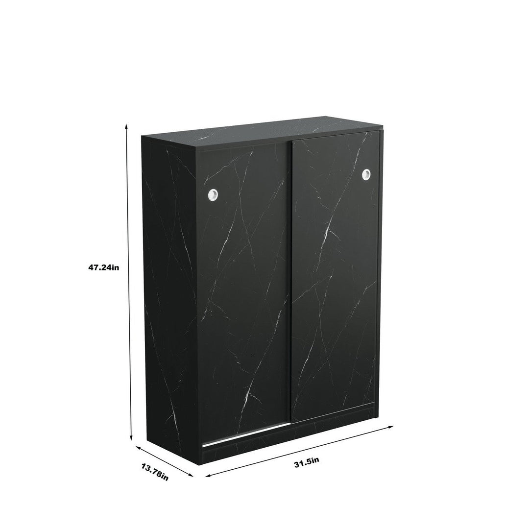 Marble Black Sliding Door Shoe Cabinet With 6 Layers For Up To 30 Pairs Of Shoes Image 9