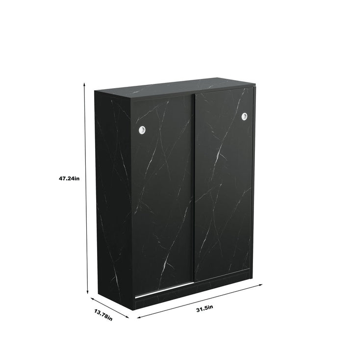 Marble Black Sliding Door Shoe Cabinet With 6 Layers For Up To 30 Pairs Of Shoes Image 9