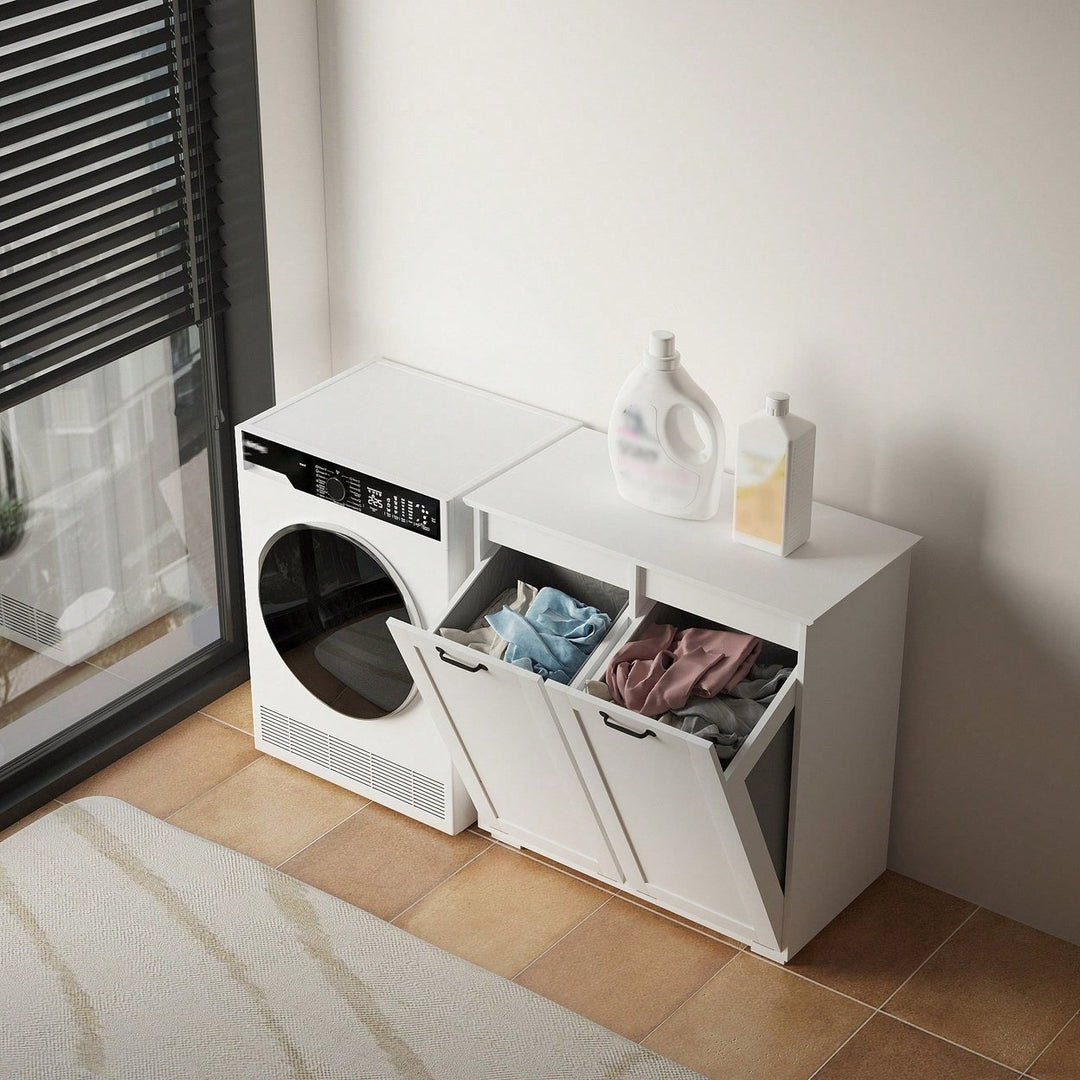 Laundry Cabinet With Dual Removable Liner Bags For Easy Organization And Storage Image 4