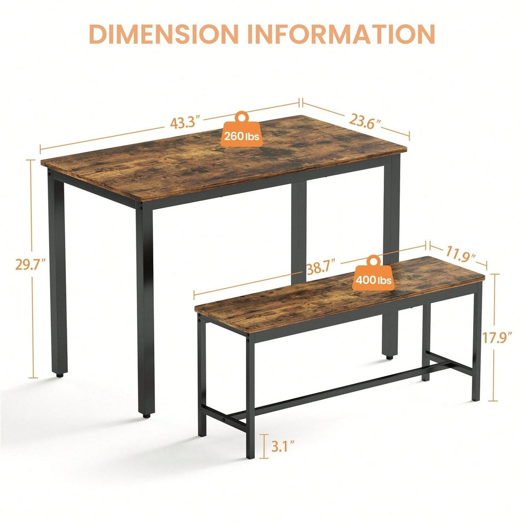 Industrial Rustic Dining Table Set With 2 Benches And Chairs For Kitchen Breakfast Living Room Party Room Image 6