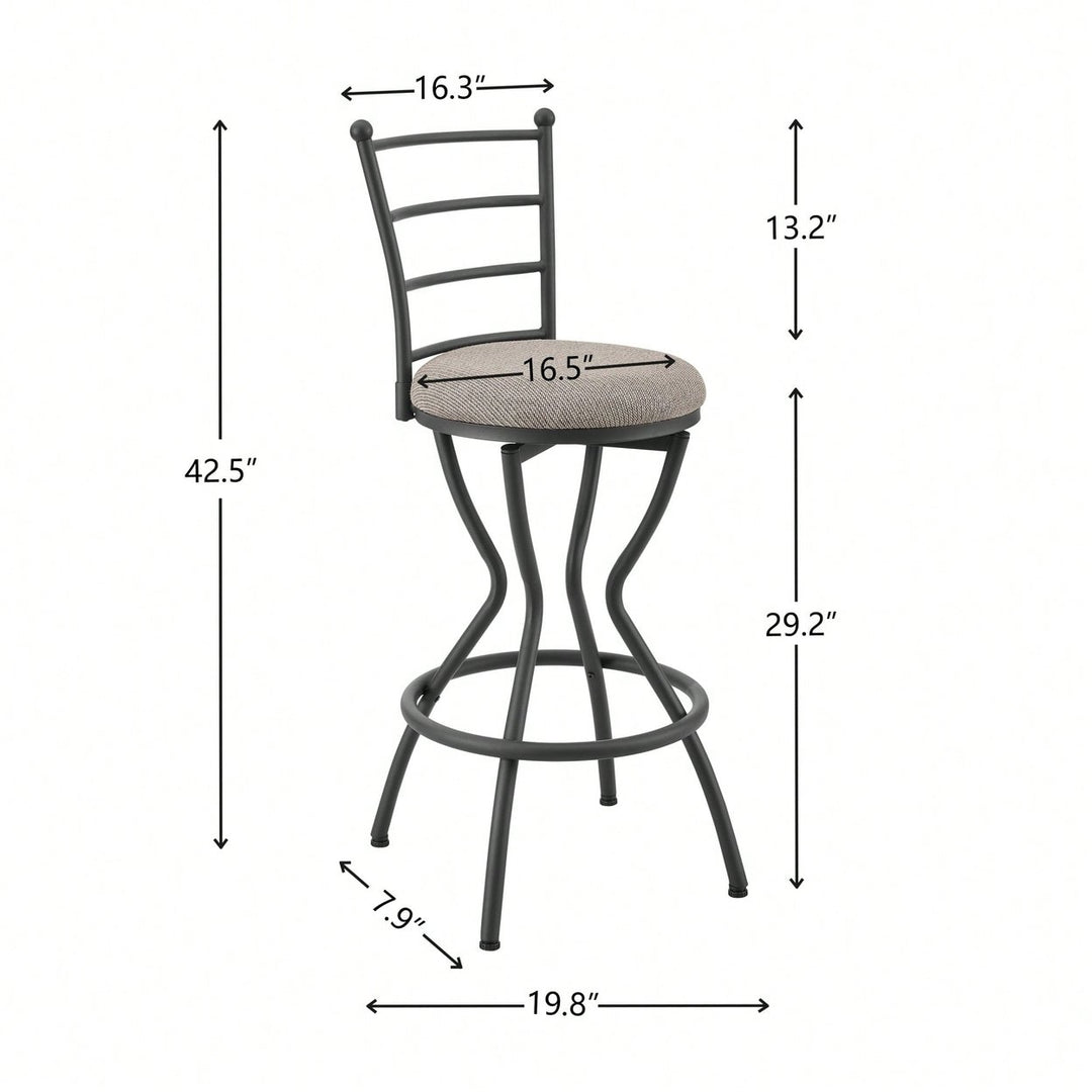 Industrial Style 3 Piece Bar Table And Chairs Set For Dining Room With Metal Back And Fabric Seat Image 4