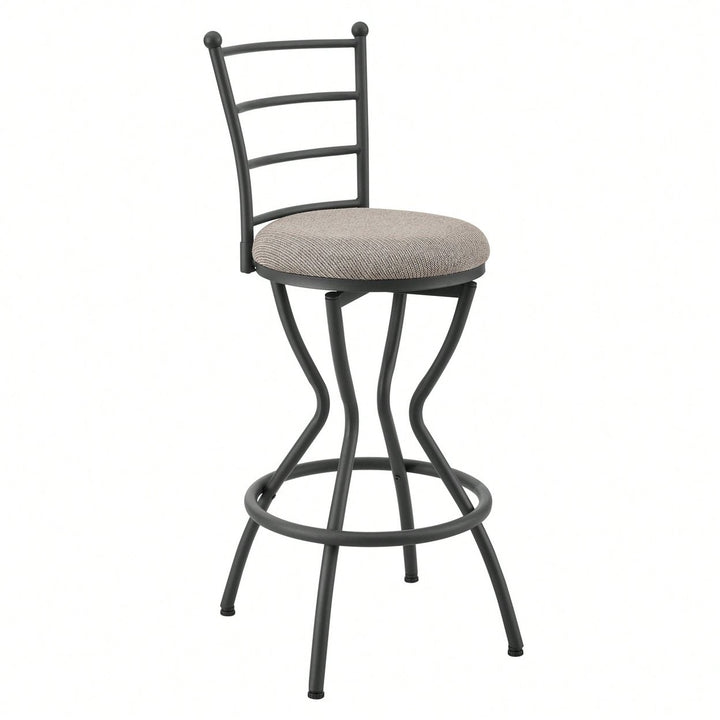 Industrial Style 3 Piece Bar Table And Chairs Set For Dining Room With Metal Back And Fabric Seat Image 5