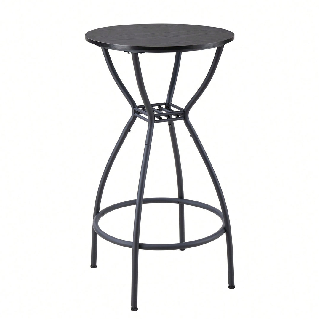 Industrial Style 3 Piece Bar Table And Chairs Set For Dining Room With Metal Back And Fabric Seat Image 7