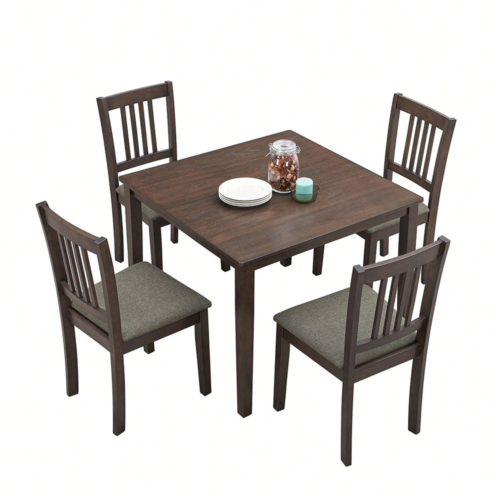 Mid Century Modern Square Wooden Dining Table Set With Upholstered Chairs For Space-Saving Kitchen And Dining Room, Oak Image 2