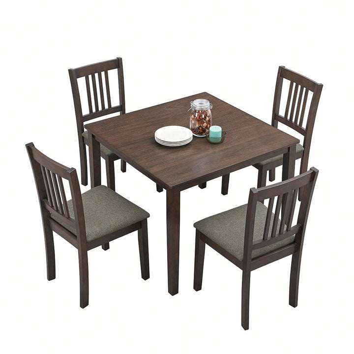 Mid Century Modern Square Wooden Dining Table Set With Upholstered Chairs For Space-Saving Kitchen And Dining Room, Oak Image 1