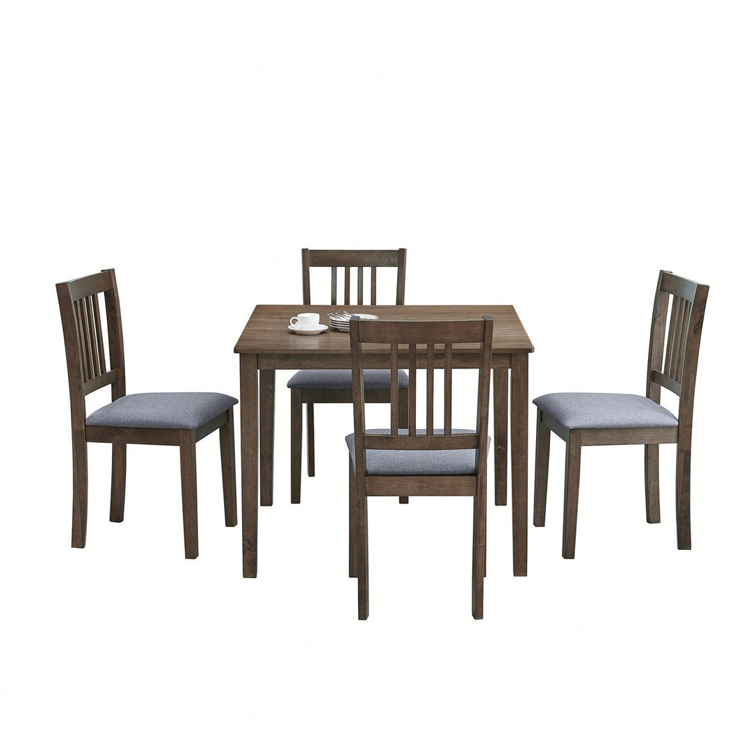 Mid Century Modern Square Wooden Dining Table Set With Upholstered Chairs For Space-Saving Kitchen And Dining Room, Oak Image 3