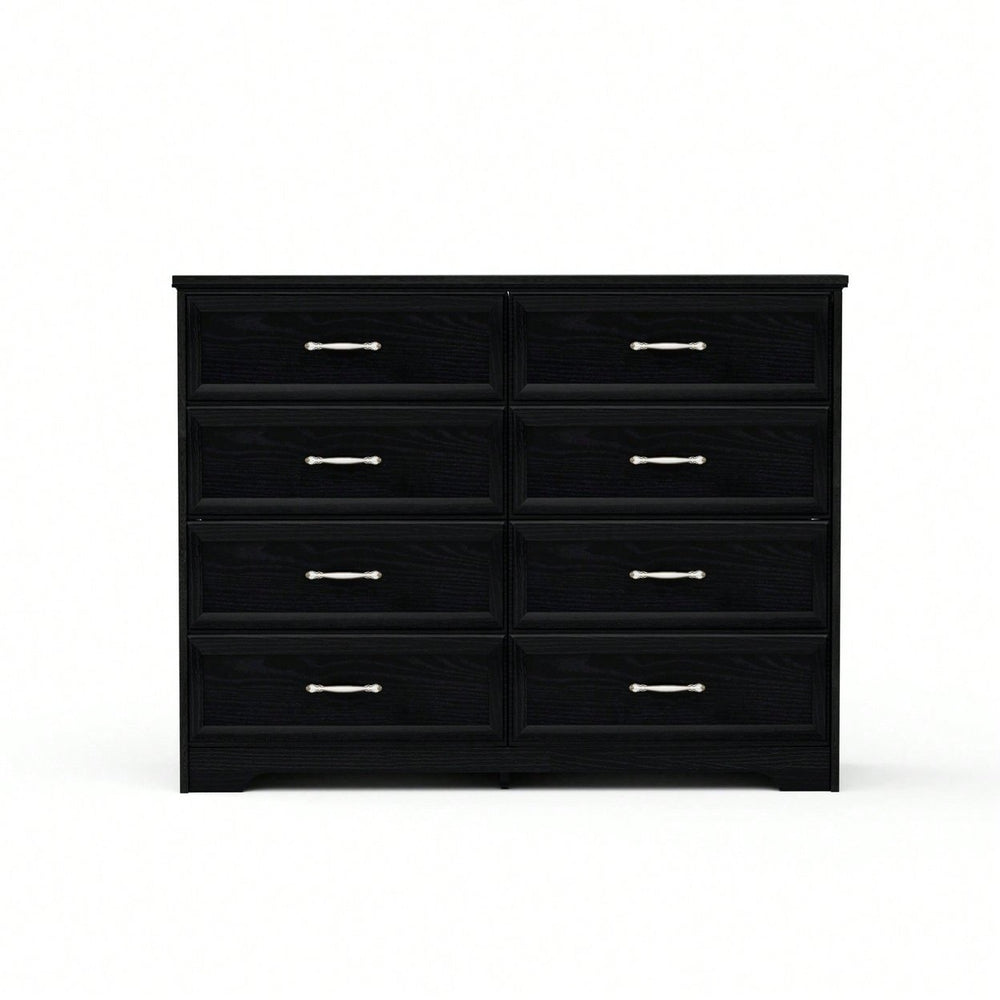 Modern 8 Drawer Dresser With Metal Pulls For Bedroom And Living Room Storage, Black Image 2