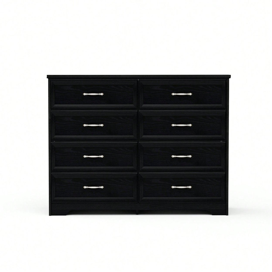 Modern 8 Drawer Dresser With Metal Pulls For Bedroom And Living Room Storage, Black Image 1