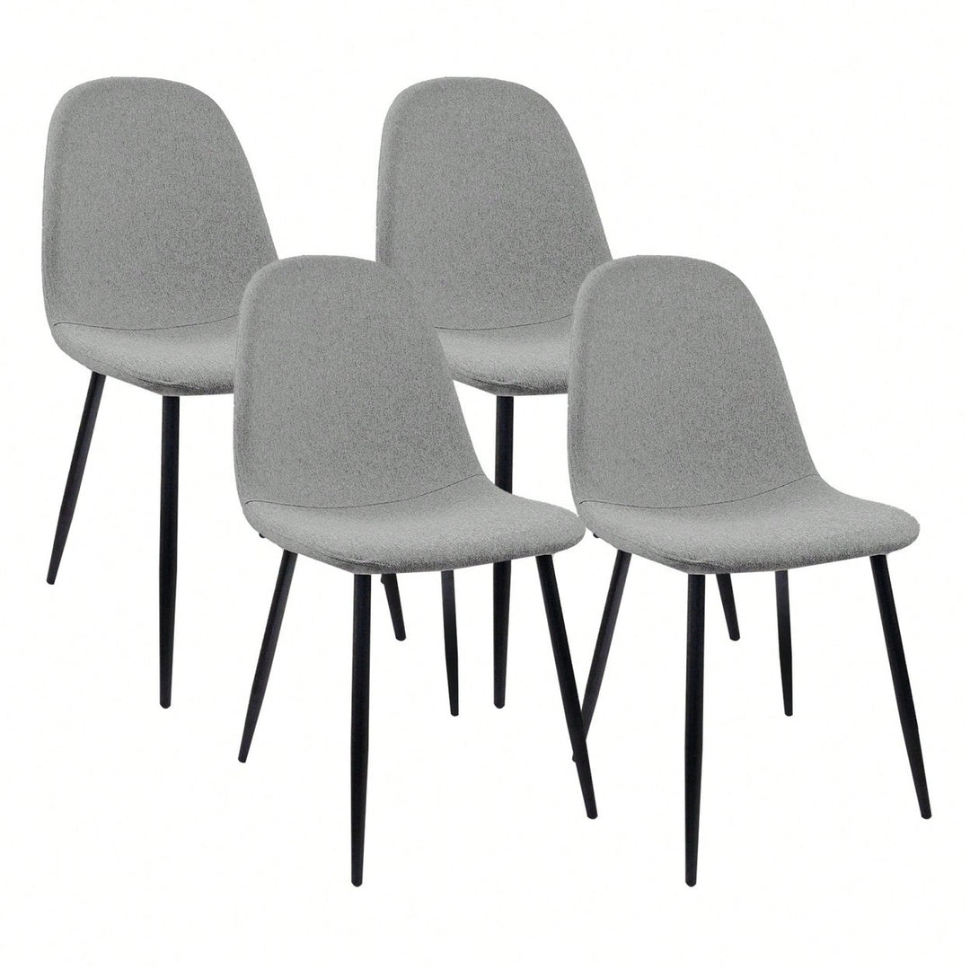 Modern Linen Fabric Dining Chairs Set Of 4 With Spoon Shape Design And Black Metal Legs For Kitchen And Dining Room - Image 2