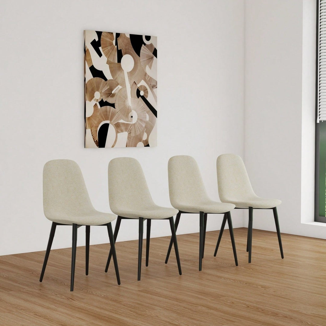 Modern Linen Fabric Dining Chairs Set Of 4 With Spoon Shape Design And Black Metal Legs For Kitchen And Dining Room - Image 3