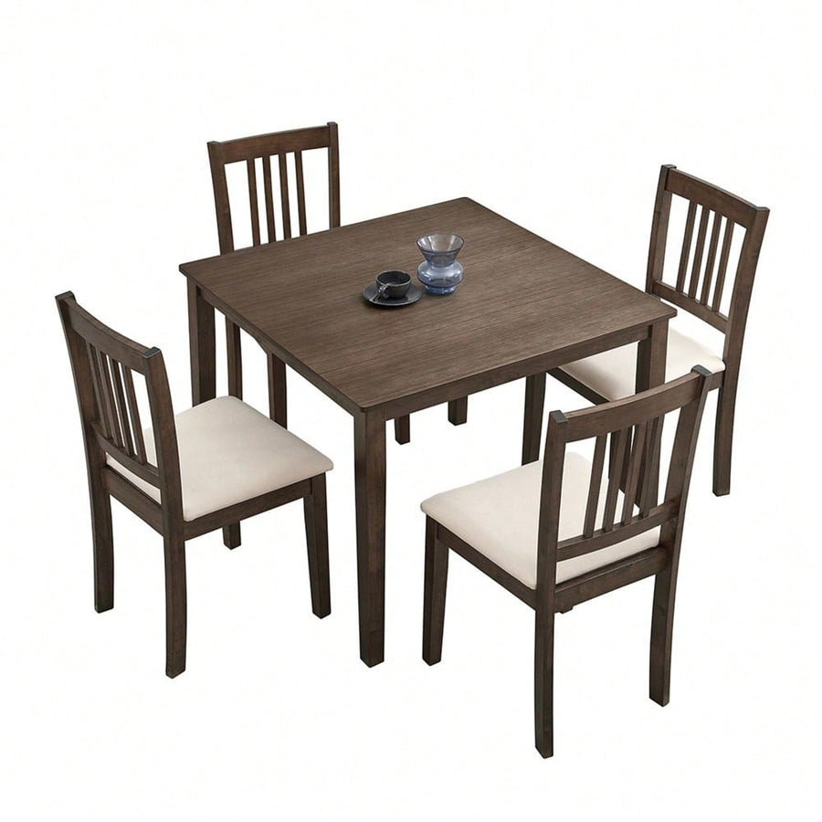 Mid Century Modern Square Wooden Dining Table Set With Upholstered Chairs For Space-Saving Kitchen And Dining Room, Image 1