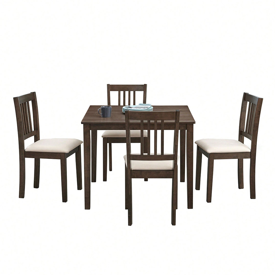 Mid Century Modern Square Wooden Dining Table Set With Upholstered Chairs For Space-Saving Kitchen And Dining Room, Image 2