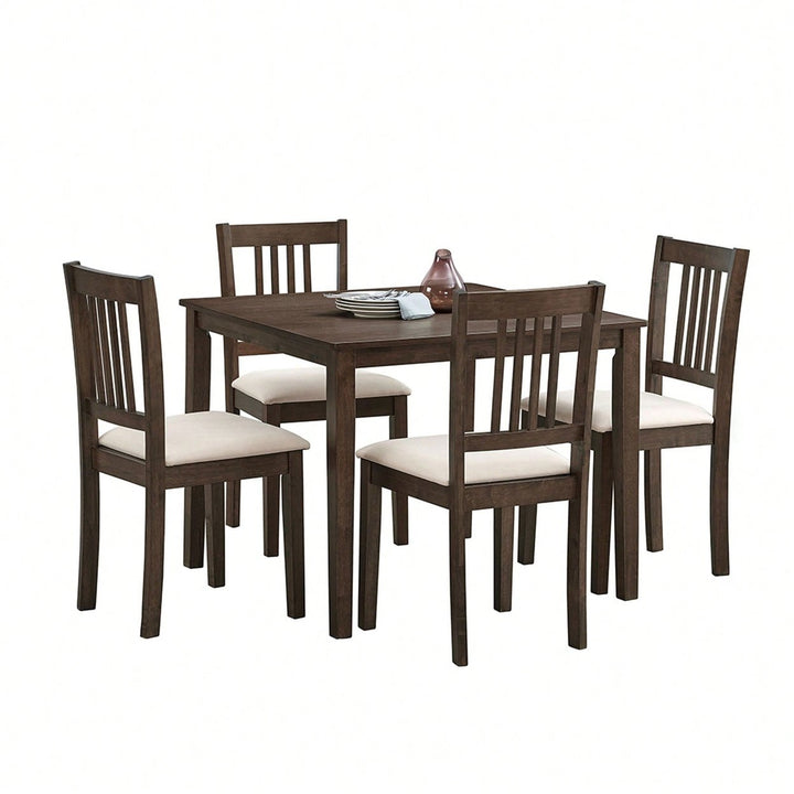 Mid Century Modern Square Wooden Dining Table Set With Upholstered Chairs For Space-Saving Kitchen And Dining Room, Image 3