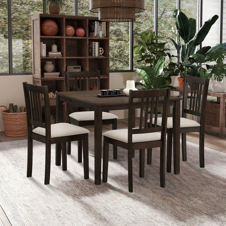 Mid Century Modern Square Wooden Dining Table Set With Upholstered Chairs For Space-Saving Kitchen And Dining Room, Image 4