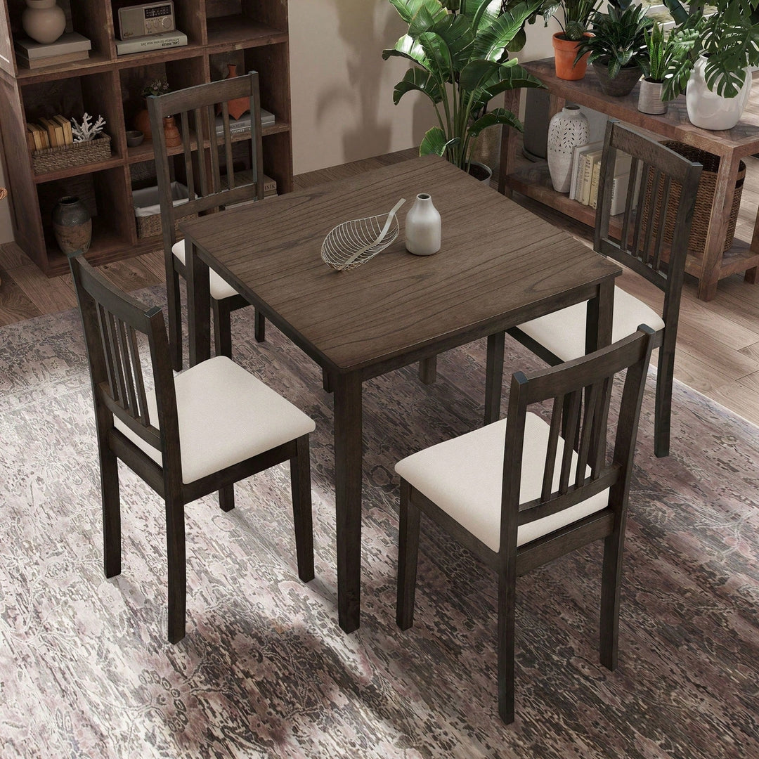 Mid Century Modern Square Wooden Dining Table Set With Upholstered Chairs For Space-Saving Kitchen And Dining Room, Image 6