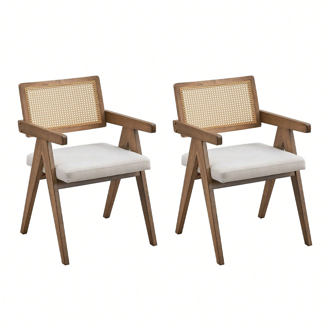 Mid Century Upholstered Dining Chairs Set Of 2, Bohemian Style Wooden Frame Kitchen Chairs For Living Room, Office, Image 1