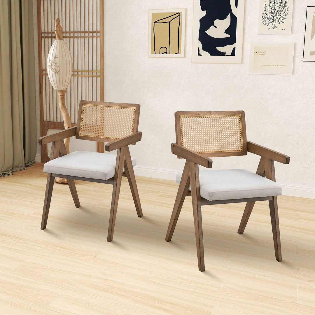 Mid Century Upholstered Dining Chairs Set Of 2, Bohemian Style Wooden Frame Kitchen Chairs For Living Room, Office, Image 6