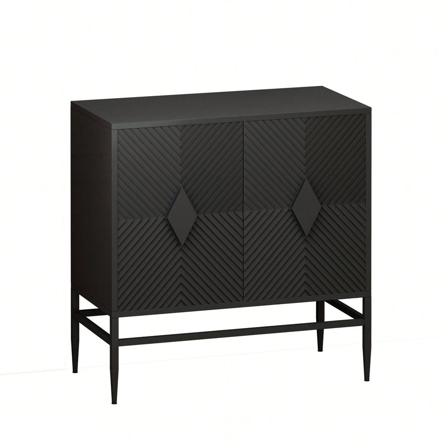 Modern 2 Door Wooden Accent Storage Cabinet With Metal Legs For Living Room Entryway And Dining Room Black Finish Image 1