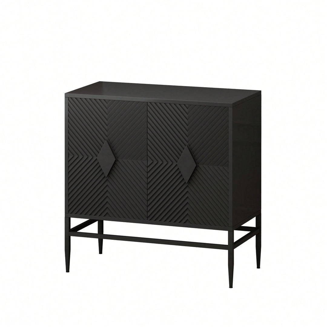 Modern 2 Door Wooden Accent Storage Cabinet With Metal Legs For Living Room Entryway And Dining Room Black Finish Image 2