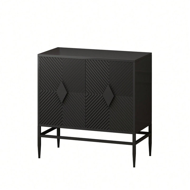 Modern 2 Door Wooden Accent Storage Cabinet With Metal Legs For Living Room Entryway And Dining Room Black Finish Image 2