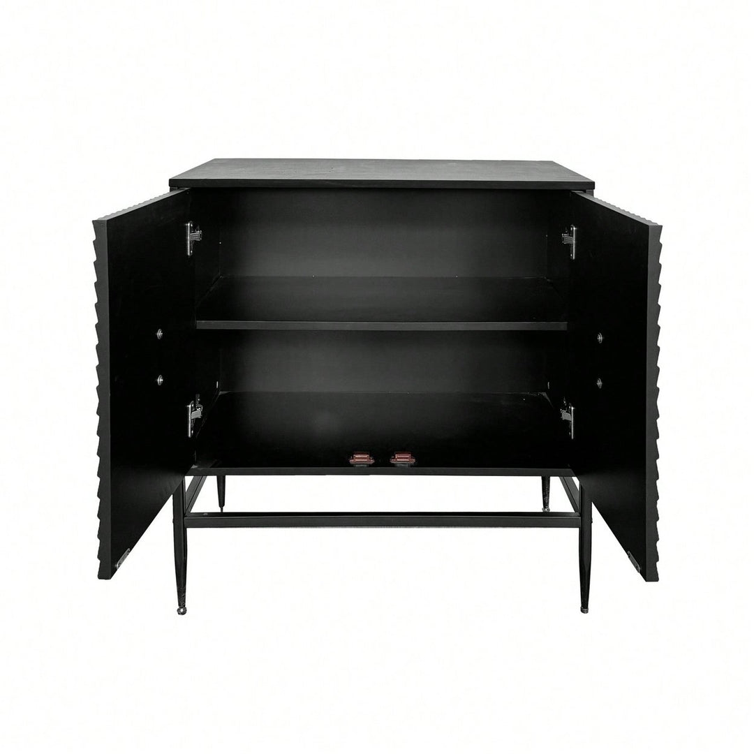 Modern 2 Door Wooden Accent Storage Cabinet With Metal Legs For Living Room Entryway And Dining Room Black Finish Image 3