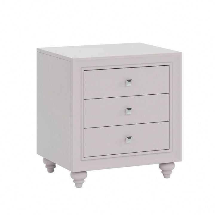 Modern 3 Drawer Nightstand Cream Grey Bedside Table End Table For Bedroom Living Room Image 2