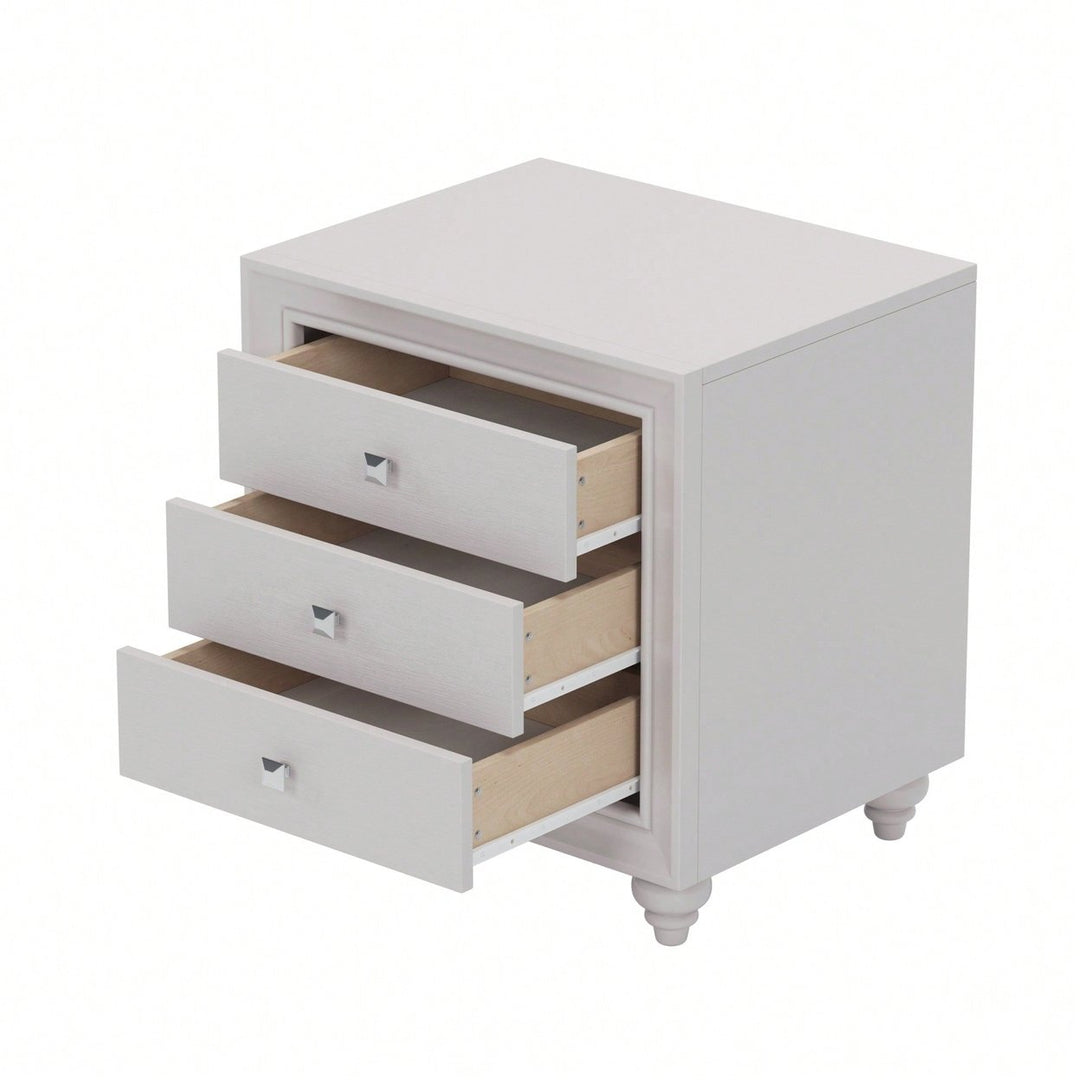 Modern 3 Drawer Nightstand Cream Grey Bedside Table End Table For Bedroom Living Room Image 3