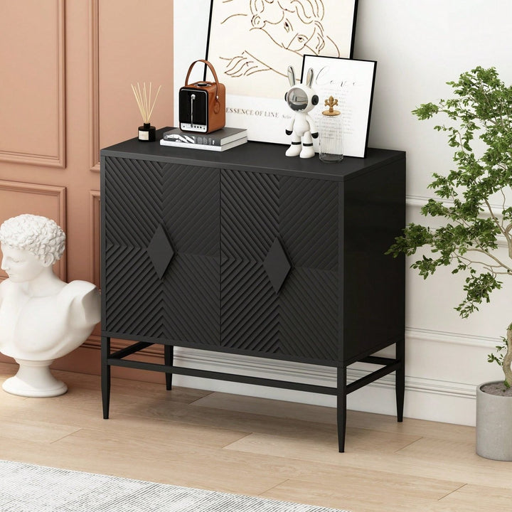 Modern 2 Door Wooden Accent Storage Cabinet With Metal Legs For Living Room Entryway And Dining Room Black Finish Image 5