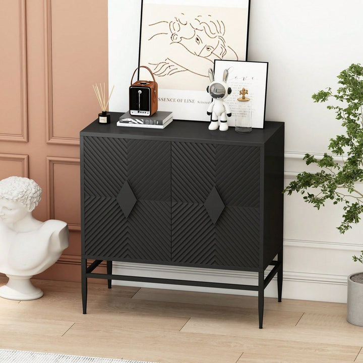 Modern 2 Door Wooden Accent Storage Cabinet With Metal Legs For Living Room Entryway And Dining Room Black Finish Image 6