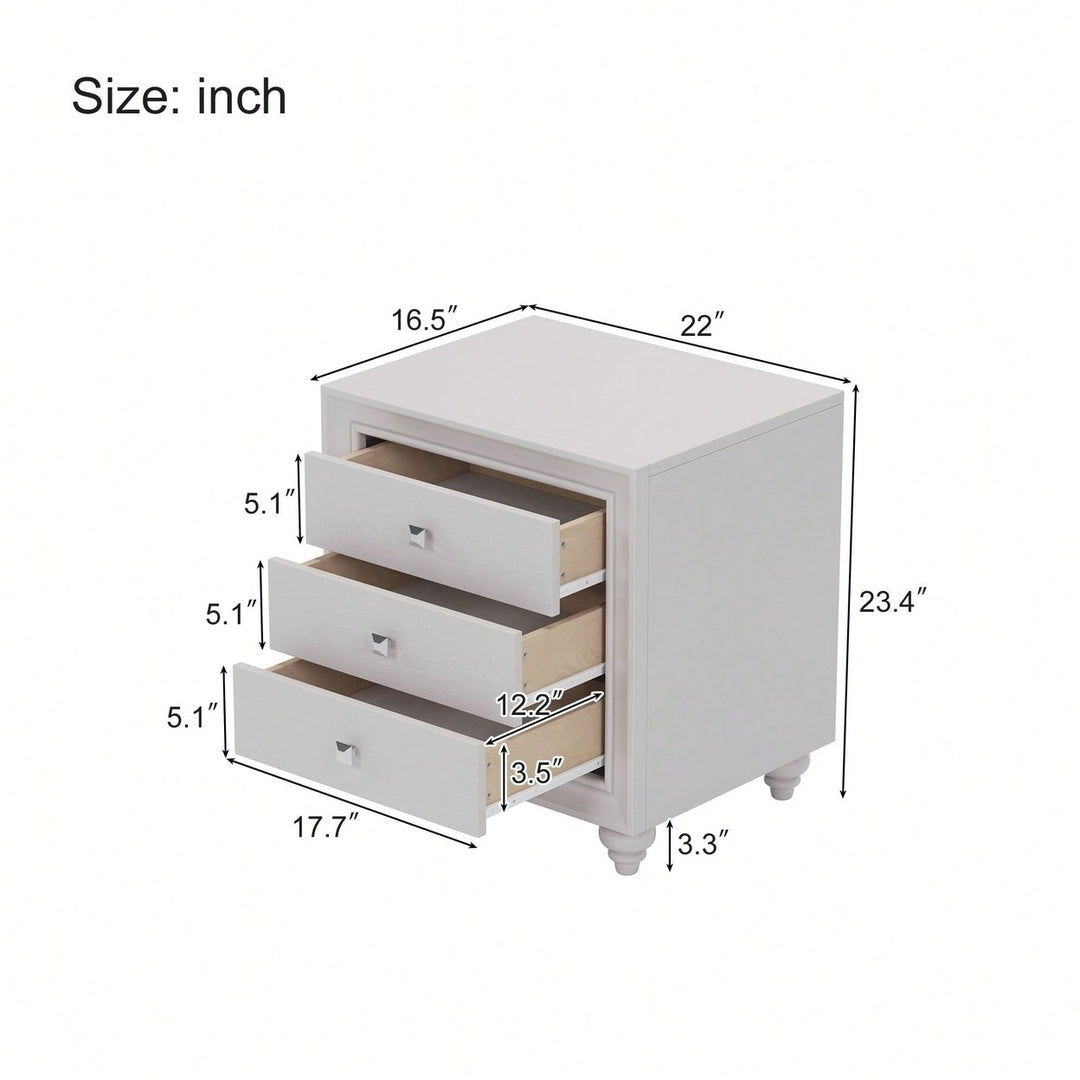 Modern 3 Drawer Nightstand Cream Grey Bedside Table End Table For Bedroom Living Room Image 6