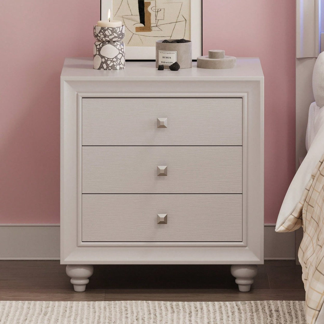 Modern 3 Drawer Nightstand Cream Grey Bedside Table End Table For Bedroom Living Room Image 7