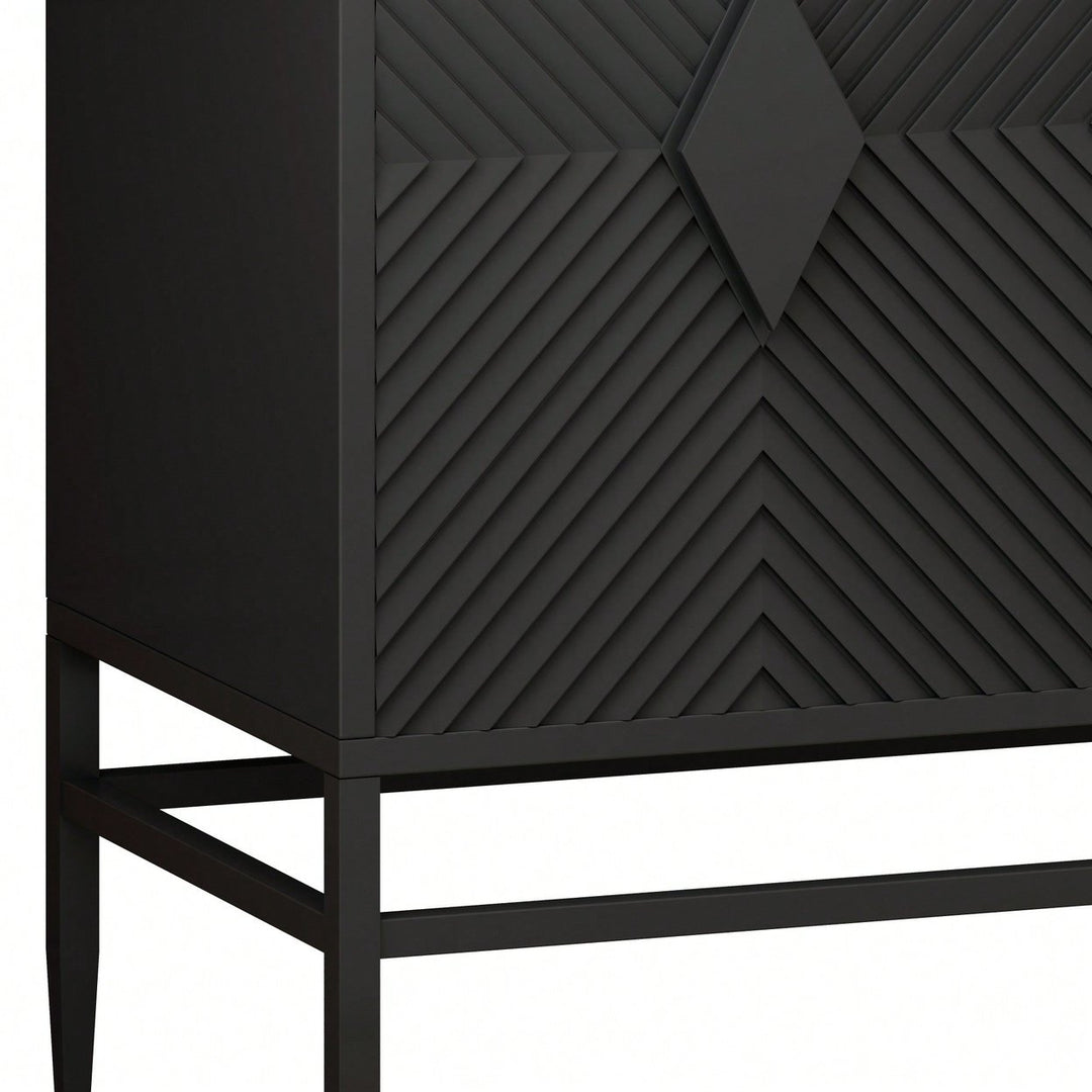 Modern 2 Door Wooden Accent Storage Cabinet With Metal Legs For Living Room Entryway And Dining Room Black Finish Image 9