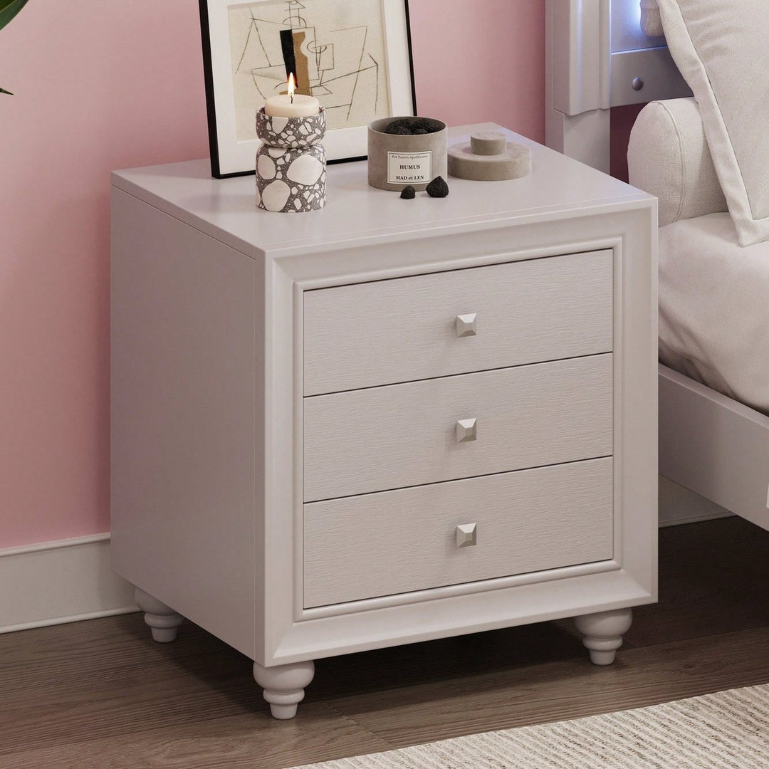 Modern 3 Drawer Nightstand Cream Grey Bedside Table End Table For Bedroom Living Room Image 8